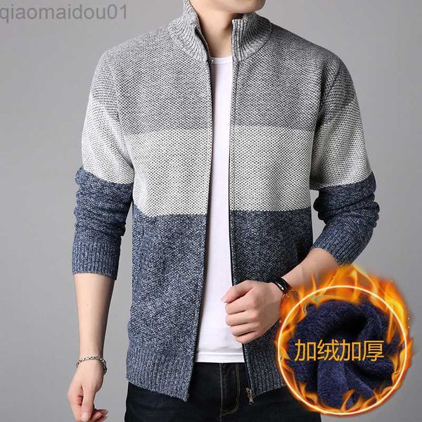 Giacche da uomo 2022 New Spring Autumn Jacket Uomo Warm Cashmere Casual Wool Zipper Slim Fit Fleece Jacket Men Thin and Thick Coat Maglieria Uomo L230721