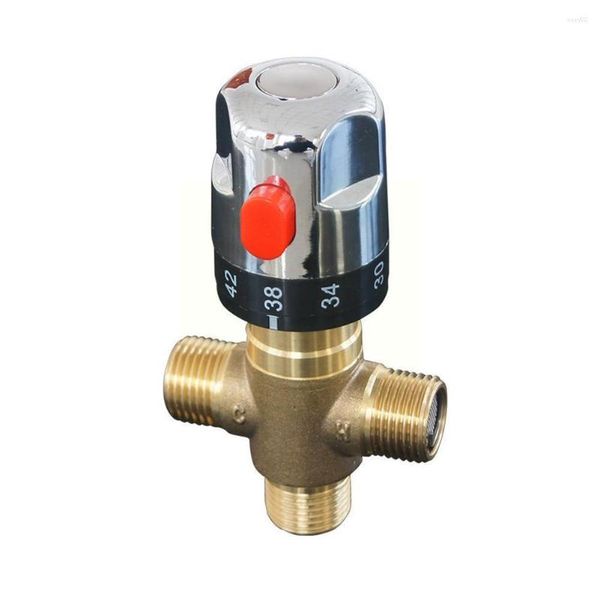 Torneiras de cozinha 1pcs Brass G1/2 Masculino de 3 válvulas Termostático Válvula Controle de água Temperatura do chuveiro T0E6