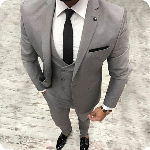 2019 novo terno cinza 3 peças masculino terno de noivo barato ternos masculinos formais para casamento masculino slim fit smoking de noivo para homem jaqueta colete 281n