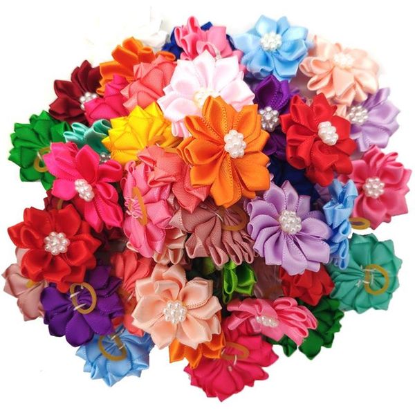 Roupas para Cachorros Flor 50pcs Laços De Cabelo De Animal De Estimação Elásticos Com Arcos Florzinhas De PérolaProdutos De Cuidados De BelezaPresente Bonito207p