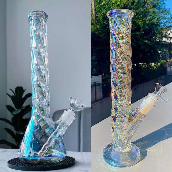 Cam buz bongları Karanlık beher uzun su borusu hookahlar downstem perc dab teçhizatlar renkli kalıplama tüpü