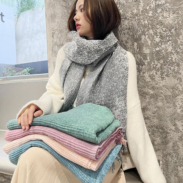 Шарфы 2023 Осень и Зимняя Сплошная Цвета Градиент Средний длинный шарф Япония Южная Корея сладкая мода Шаль