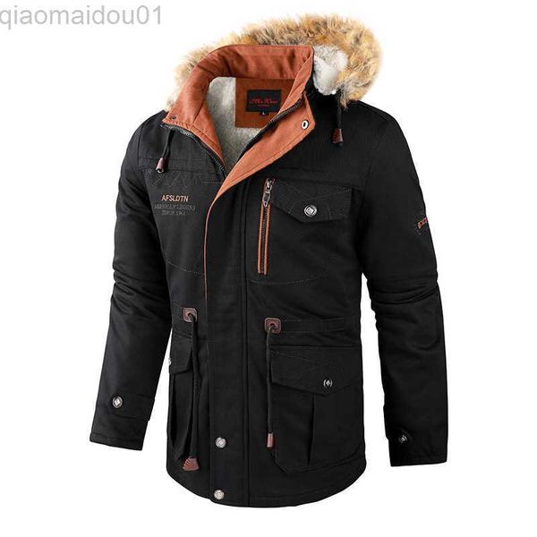 Herrenjacken Männer mit Kapuze Lange Daunenjacken Neue männliche lässige Wintermäntel im Freien Multi-Taschen-Werkzeugjacken Gute Qualität männliche schlanke Mäntel 5XL L230721