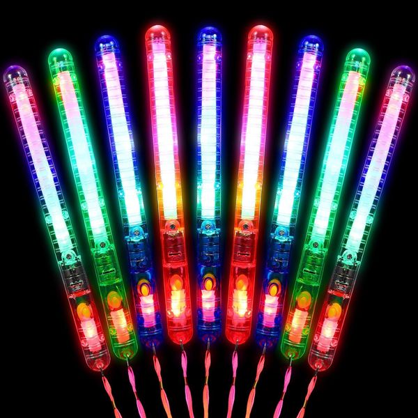 Bastões de luz de LED 12 peças Varinhas de LED piscantes Varinhas de torcida brilhantes Varinhas de iluminação multicoloridas com cordões para lembrancinha de festa de concerto de música 230720