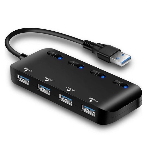 Splitter per hub dati USB 3 0 a 4 porte Hub USB C con interruttori di alimentazione LED individuali on off Compatibile con Notebook PC3260