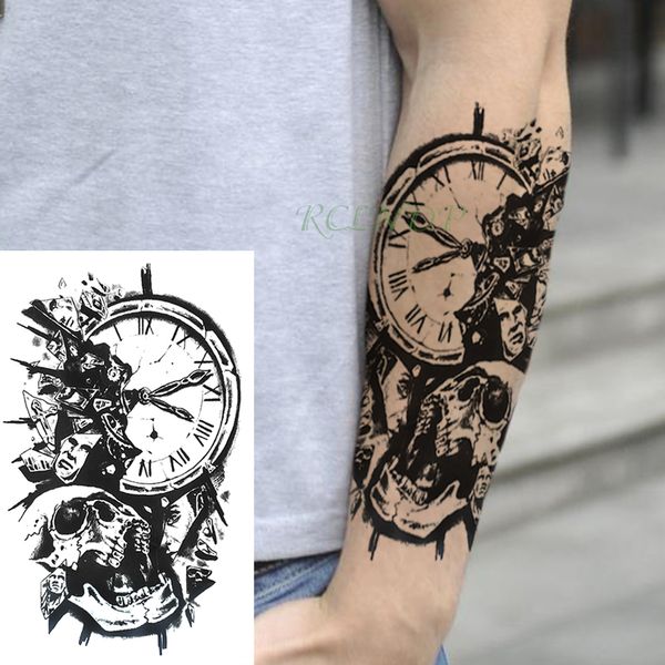 Водонепроницаемая временная татуировка наклеек черепа головы часы подделка тату