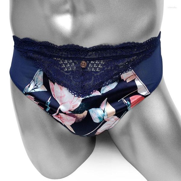 Cuecas Sissy Calcinhas Para Homens Cuecas Cuecas Ver Através BuSexy Lingerie Floral Impresso Corte Alto Crossdressers