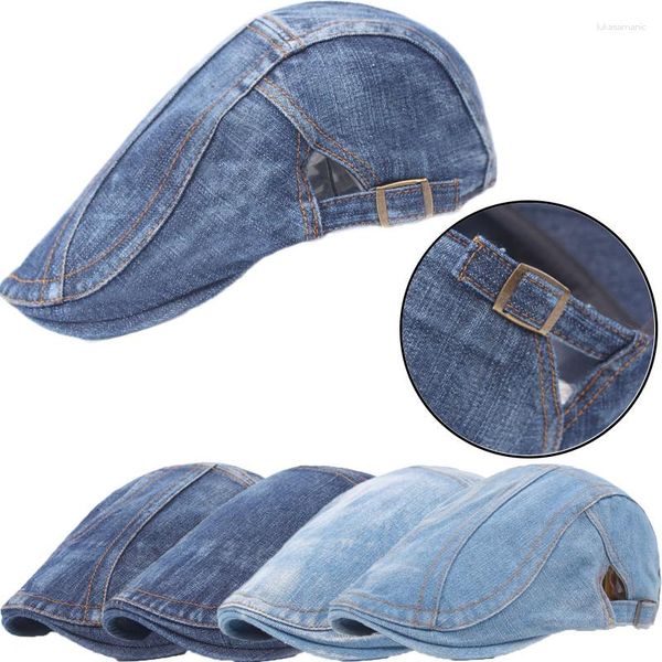 Boinas Denim Ajustáveis Boné Boina Para Homens Mulheres Casual Unissex Jeans Chapéu Cor Sólida Sboy Primavera Outono Chapéus Inverno