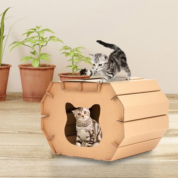 Камень DIY Cat House Гофрированная бумажная скретчики Матрас Матрас мусорные банки котенок Pet Carton Toy282r