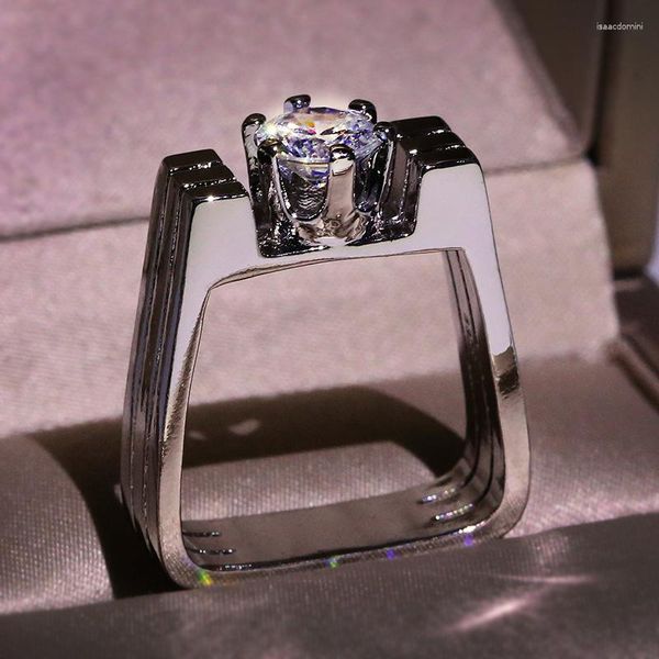 Cluster Anéis Ouro Branco Real 14 K Com Carimbo Anel Para Mulheres Homens Unissex Jóias Com Diamante Natural Luxo Pave Setting 14 K