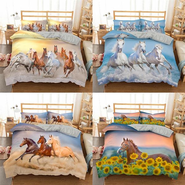 Homesky 3D-Pferde-Bettwäsche-Set, luxuriöser weicher Bettbezug, King-Size-Bett, Doppelbett, Bettdecke, Kissenbezüge, Bettwäsche 2010212941