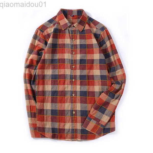 Camicie casual da uomo Camicia a quadri retrò di buona qualità Camicia a scacchi rossa autunnale Camicie da uomo Camicie a maniche lunghe Chemise Homme Camicie eleganti a quadri maschili in cotone L230721