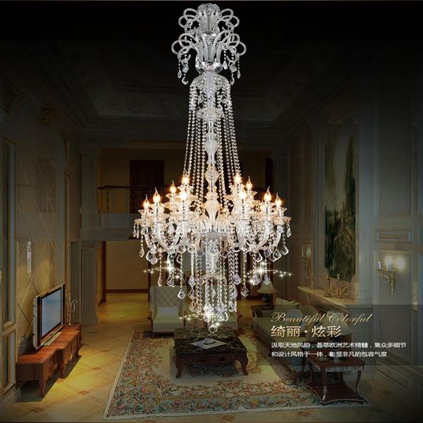 grande lampadario di cristallo di lusso lungo scala moderna K9 Lobby lustres de cristal candela fixture238I