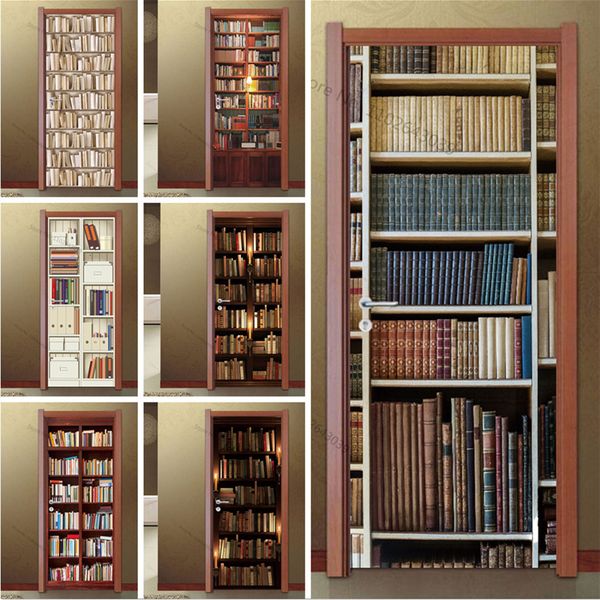 Adesivos de parede estante de vinil 3D adesivo de porta papel de parede para decoração de estudo de quarto adesivo faça você mesmo biblioteca pôster murais de decoração de casa 230720