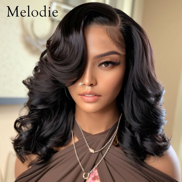 Lace Wigs MELODIE Body Wave Curto Bob Peruca Brasileira 13x4 Frente Cabelo Humano Para Mulheres Remy 150 Densidade Ondulada PrePlucked 230720