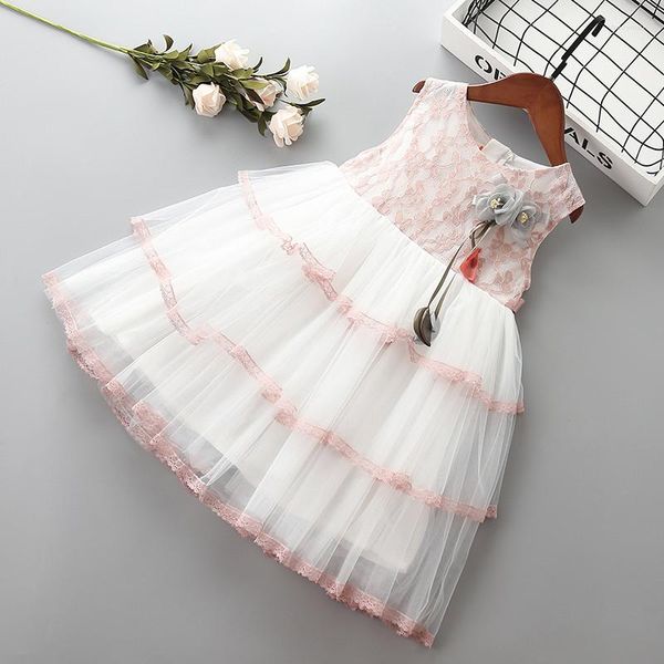 Девушка платья 2-7 лет высококачественное платье 2023 Лето милый бау цветок ребенок Дети Дети. Формальная принцесса