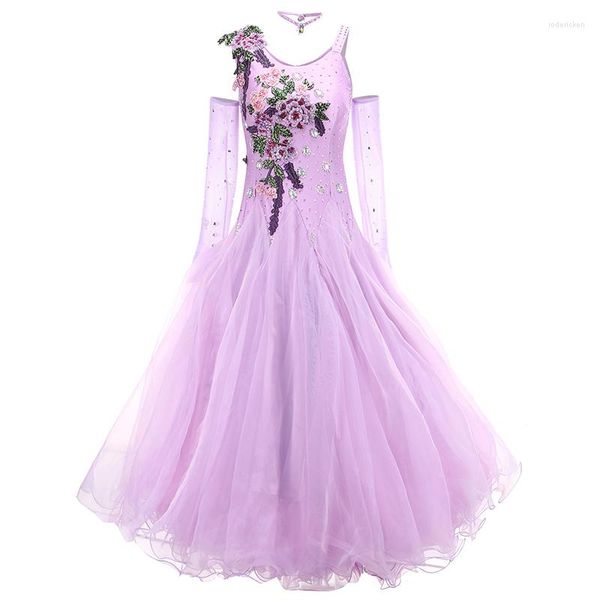 Roupas de palco Roxo Fada Longo Feminino Vestidos de Dança de Salão Franja Trajes Foxtort Rumba Vestido de Baile Vestido de Valsa Baile de Formatura