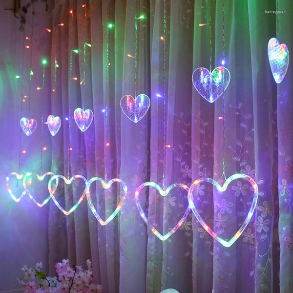 Strings Holiday Light String LED Flash Cuore Tenda Ghirlanda Luci Casa Camera da letto Festa Decorazione natalizia