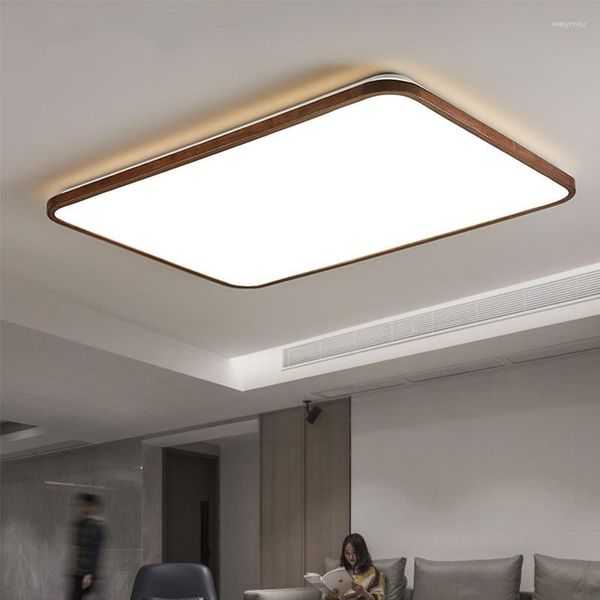 Plafons Modernos Candeeiro LED Originalidade Nordic Ultra Fino Rectangular Sala Quarto Madeira Maciça Iluminação Luminária Decorativa