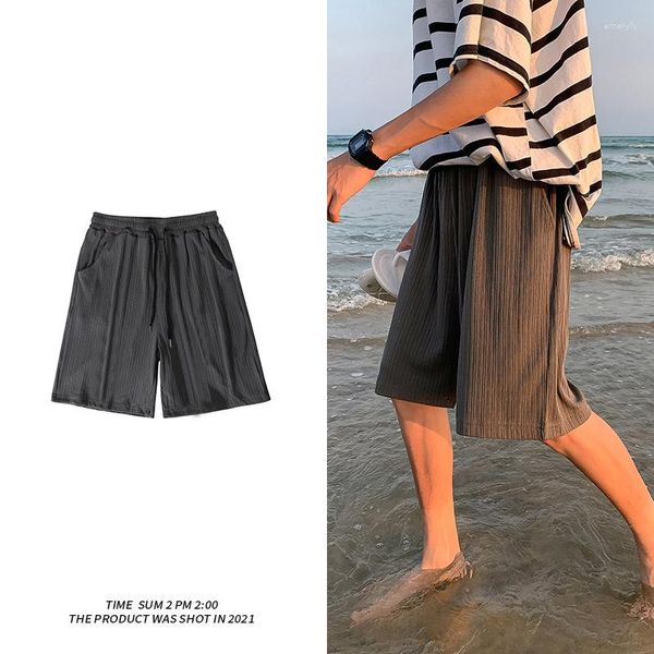 Pantaloncini da uomo Estate tinta unita Ice Silk Cool Thin Soft Loose Casual Pantaloni corti da spiaggia Baggy Quick Dry Palestra Pantaloni sportivi da basket