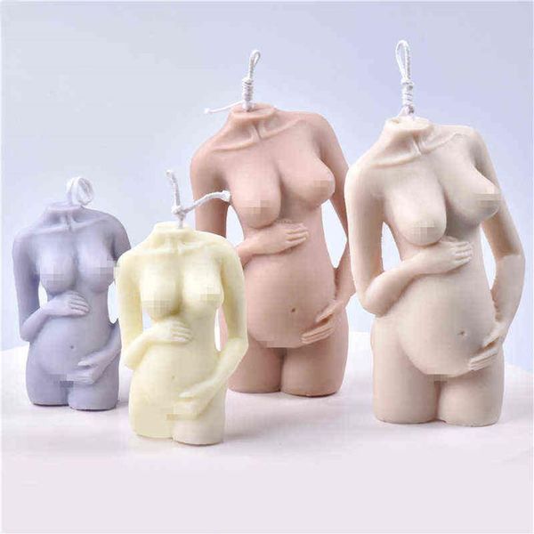 Novo molde de vela de corpo para mulher grávida com ombros inclinados Kit de fabricação de velas de aromaterapia para sabonete Moldes de resina Moldes de argila H1222314M
