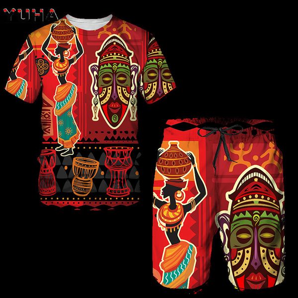 Tute da uomo YUHA est African Print Women's Men's T-shirts Set Africa Dashiki Tuta da uomo Vintage Top Sport e tempo libero Estate Uomo 230720