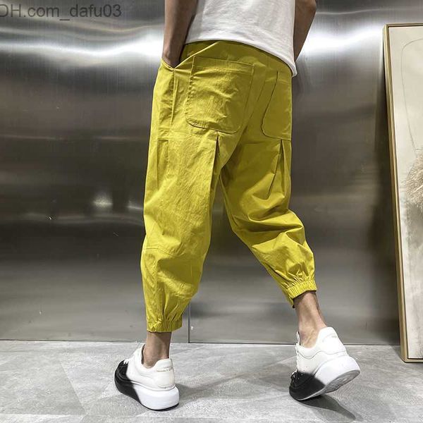 Pantaloni da uomo Pantaloni Haran casual gialli per abbigliamento da strada moda coreana da uomo Pantaloni larghi Harajuku Pantaloni sportivi selvaggi solidi per pantaloni da jogging da uomo neri Z230721