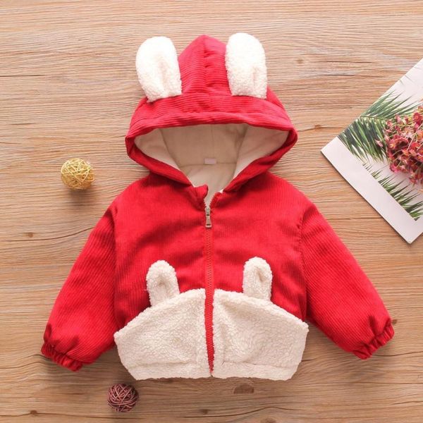 Kleidung Sets Herbst Winter Baby Mädchen Mantel Woolen Warme Cartoon Ohren Mit Kapuze Jacke Plus Samt Dicken Lamm Plüsch Outwear Top