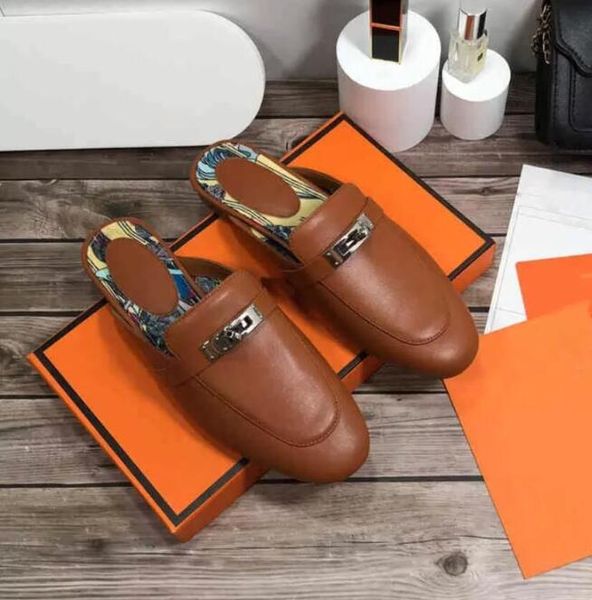 Роскошные дизайнерские сандаловые тапочки искренние кожаные озовые мулы Woman Sandals Princetown Металлическая цепочка