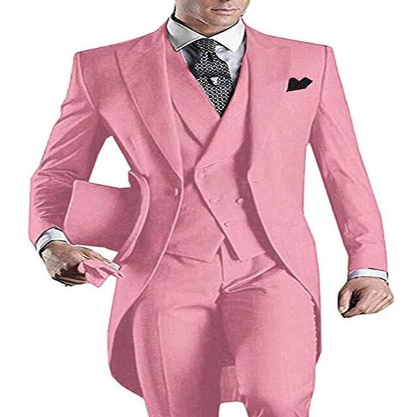 3 peças rosa masculino fraque terno noivo smoking lapela pico terno masculino para casamento formatura festa jantar blazer colete jaqueta calça ves236c