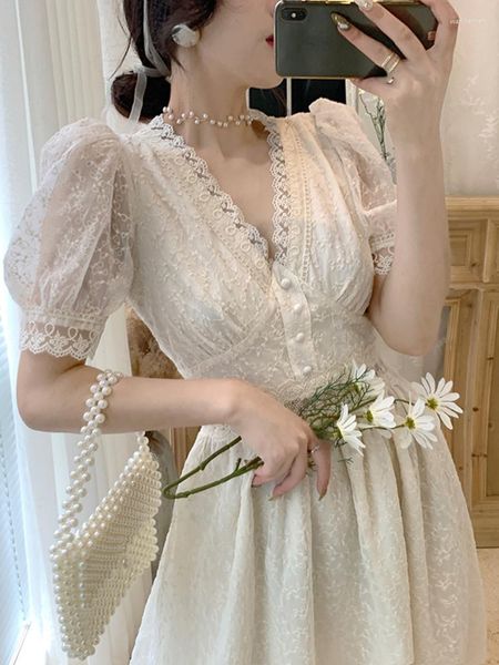 Abiti casual 2023 Estate Elegante Pizzo Fata Formale Donna Anche Party Midi Dress Office Lady Korean Lolita Princess Chic