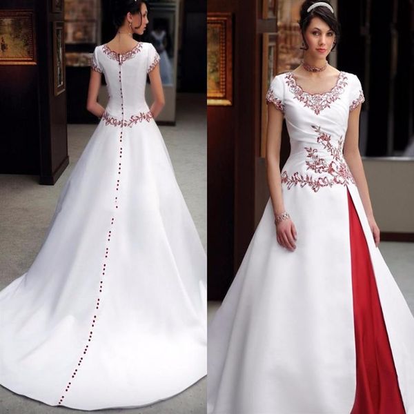 Abiti da sposa vintage con macchie bianche e rosse 2022 Bottoni ricamati in pizzo bicolore Abito da sposa con maniche ad aletta Vestidos De Novia258G