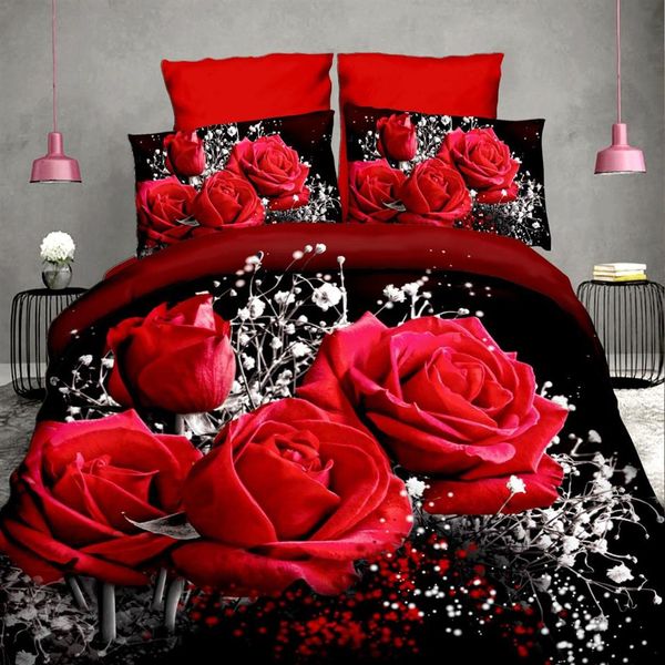 40 Baumwolle 3D Rose Bettwäsche-Sets Hochwertige weiche Bettbezug Bettlaken Kissenbezug Reaktiv bedruckte Bettwäsche Queen-Bettwäsche2632