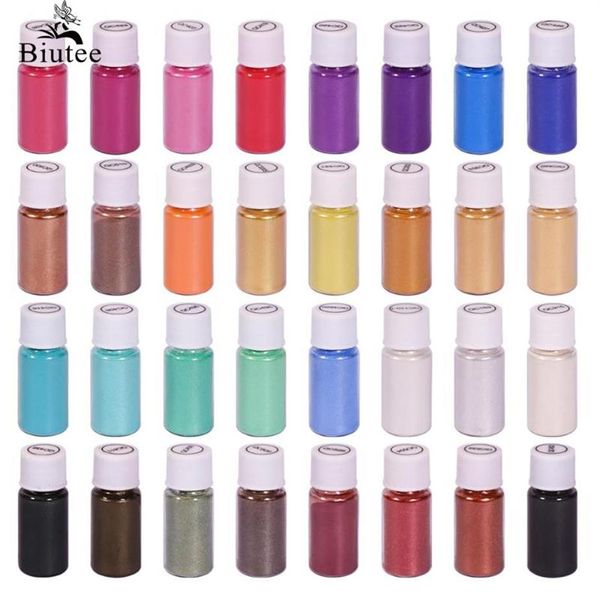 BIUTEE 32 Farben Glimmerpigmentpulver Epoxidharz für Lipgloss, Nagelkunst, Harz, Seife, Basteln, Kerzenherstellung, Badebomben, ganze 290 m