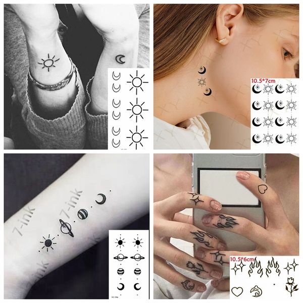 Tatuaggio per il trasferimento dell'acqua Piccolo Sole Luna Pistola Cuore Body Art Tatuaggi Temporanei Impermeabili Tatoo Falso Falsh Tatto per Uomo Donna Bambini