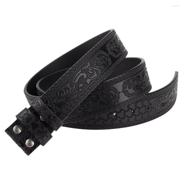 Cinturones Moda 3D Knurling 3.8cm Cuero Hombres Long Western Cowboys Cowgirls Diseñador de la marca Correas masculinas Sin hebilla Head Drop