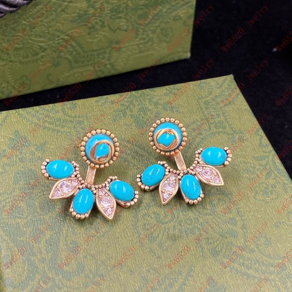 Orecchini turchesi vintage Diamond Embed cuciture blu turchese orecchini a forma di ventaglio, banchetti, regali, matrimoni