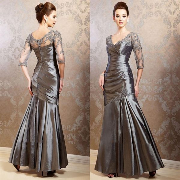 Vestidos Plus Size Mãe da Noiva Ilusão Meia Manga Aplique Plissado Vestido Sereia Mãe Para Casamentos Elegante Formal Prom288r