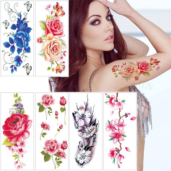 30 estilos diferentes adesivos de tatuagem de rosa lótus à prova d'água esboço temporário flor simples flor tatuagem adesivo para homem feminino