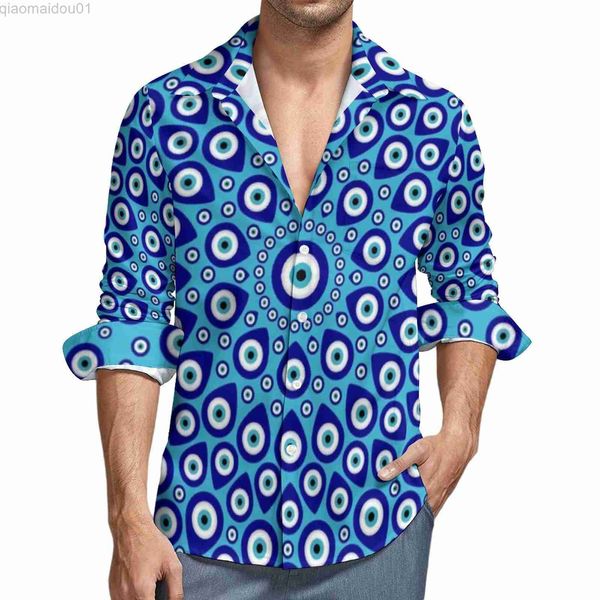 Camisas casuais masculinas Evil Eye Nazar Camisas casuais masculinas com estampa de amuleto grego manga comprida blusas elegantes moda outono roupas plus size L230721