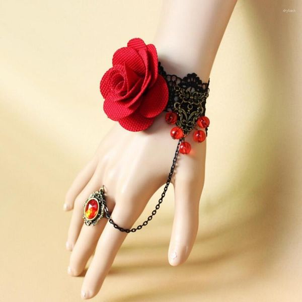 Link-Armbänder, hübsches rotes Rosen-Spitzen-Armband, Gothic-Modeschmuck