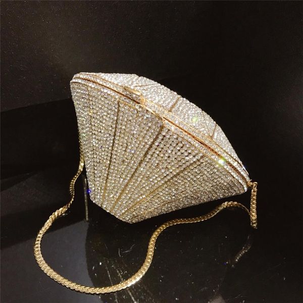 Glänzende Kristall-Diamant-Form-Handtaschen, Bling, handgefertigt, voller Strass, Abendtasche, Damen, Hochzeit, Abschlussball, Party, Kupplungen, Umhängetaschen277S