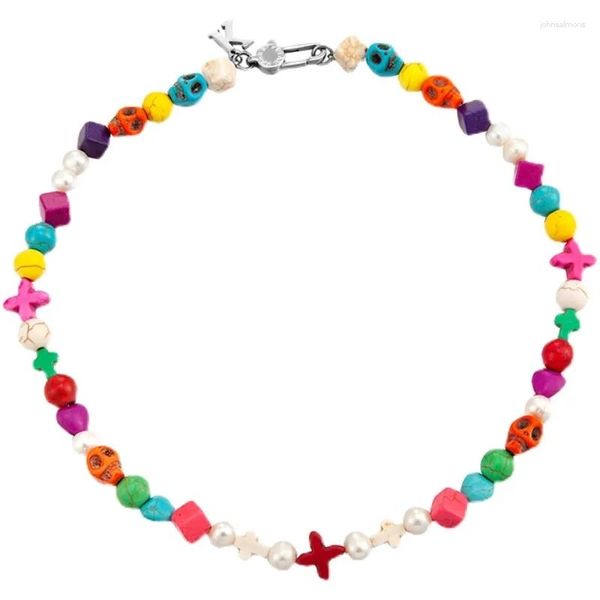 Collane con ciondolo Colore originale Turchese Collana con teschio Bracciale Hip-Hop Uomo e donna Stesse perline Amore Croce Clavicola Catena Gioielli