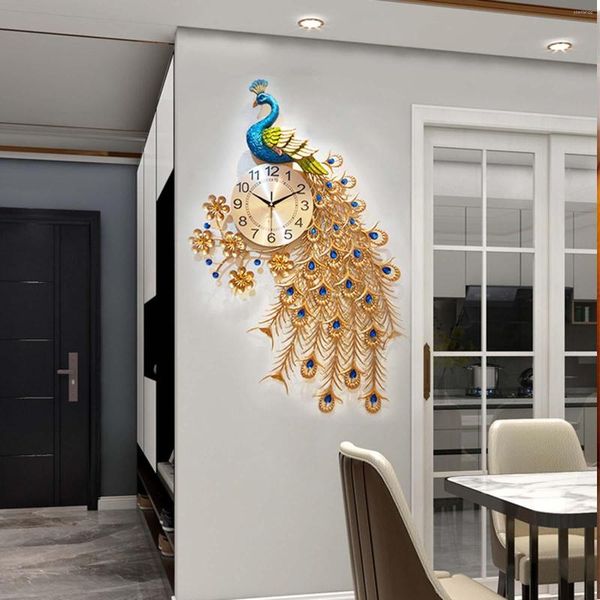 Orologi da parete Peacock Clock rotondo creativo appeso su metallo