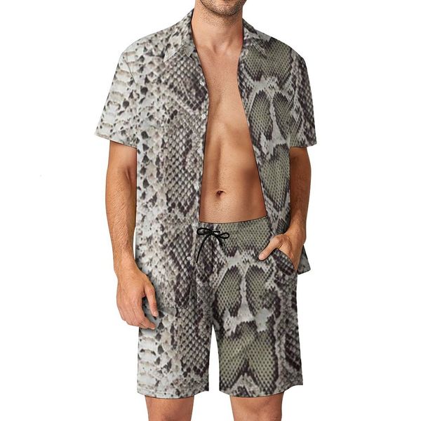 Herren-Trainingsanzüge, Schlangenleder-Druck, Outdoor-Männer-Sets, Kunstleder-Schlangenhaut-Ledermuster, Freizeithemd-Set, Sommer-Shorts, 2-teiliger Hawaii-Anzug, große Größe 230720