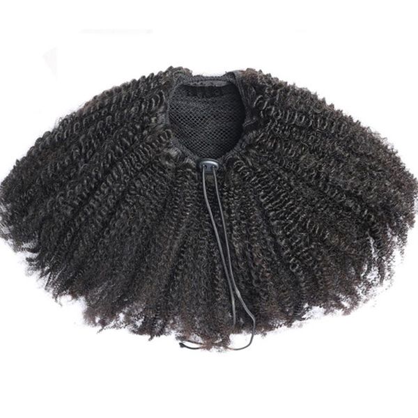 Estensione della coda di cavallo di capelli umani corti africani Clip in parrucche ricci con coulisse afro naturale 100g216U