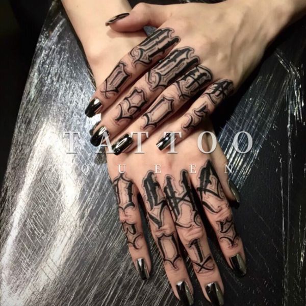 Wasserdichter temporärer Tattoo-Aufkleber, Gothic-Wörter-Tattoo für Finger-Tattoo-Aufkleber, Flash-Tattoo, gefälschte Tattoos