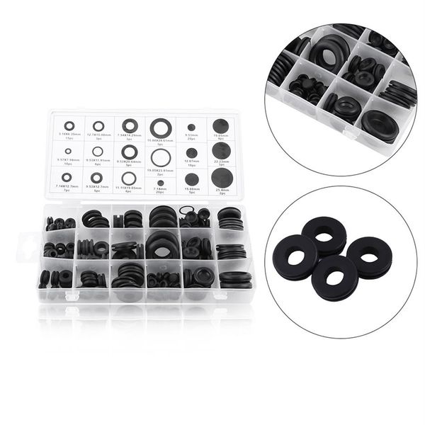 125pcs Rubber Grommet Установки 18 размеров резиновая шнурная штекерная штекерная заглушка Громота