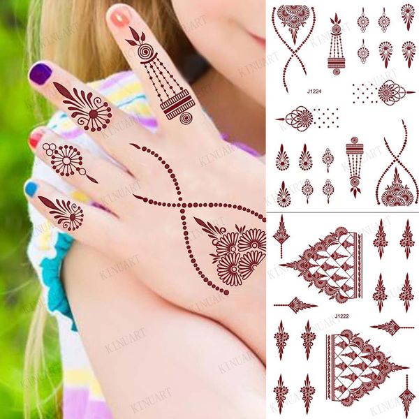 Tatuagens temporárias infantis adesivo de tatuagem de henna marrom para menina Mehndi adesivos para arte corporal manual tatuagem falsa à prova d'água