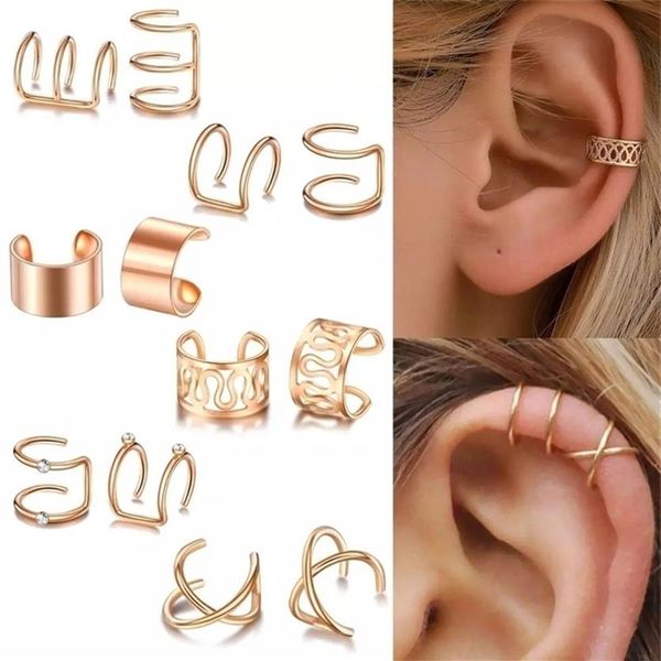 Ear Cuff Folhas de ouro Clipes não perfurantes Anel de cartilagem falso Joias para mulheres e homens Presentes inteiros 210722246n